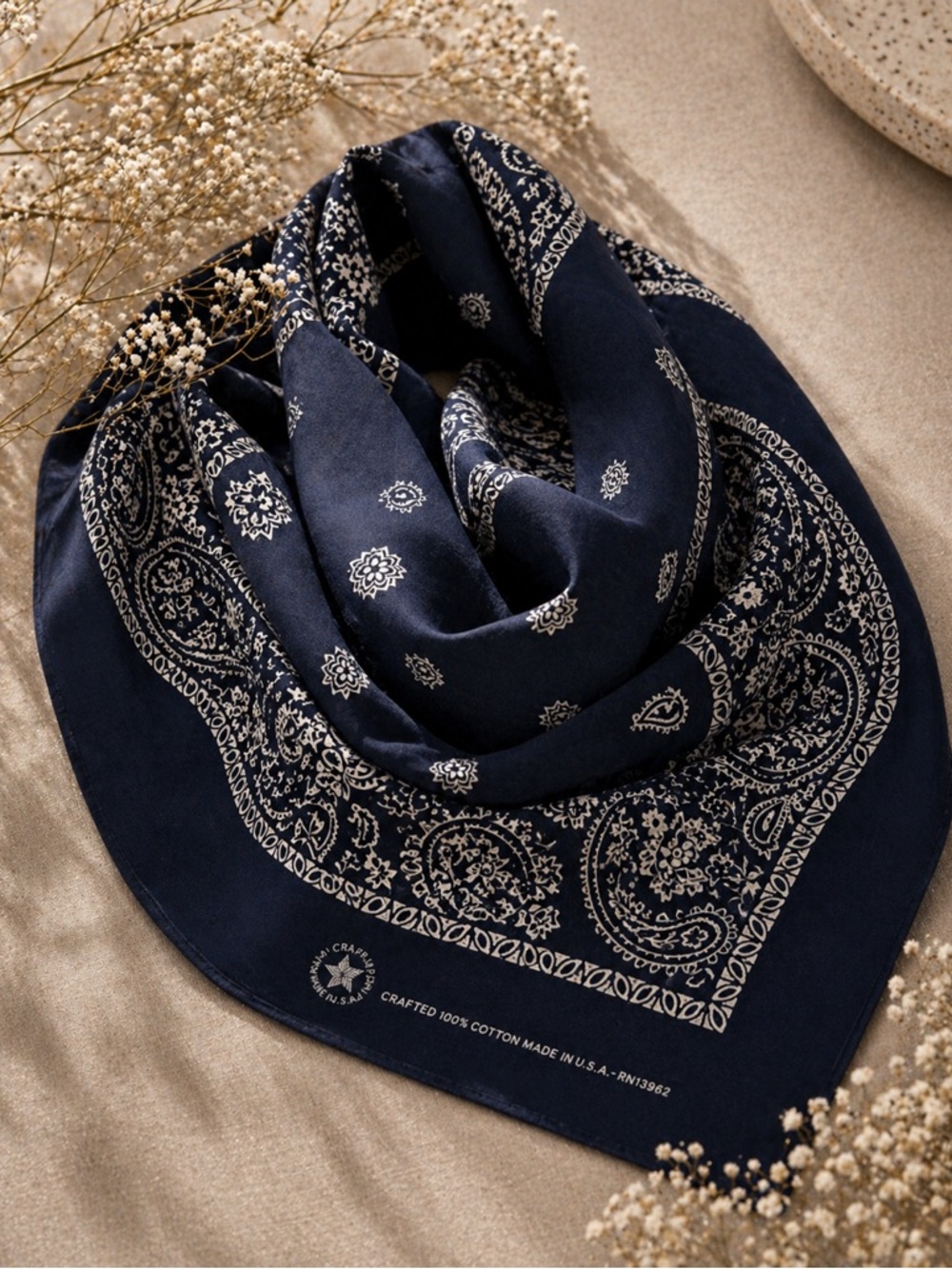 Vintage USA Navy Paisley Bandana, 100% Cotton, Made in USA RN13962